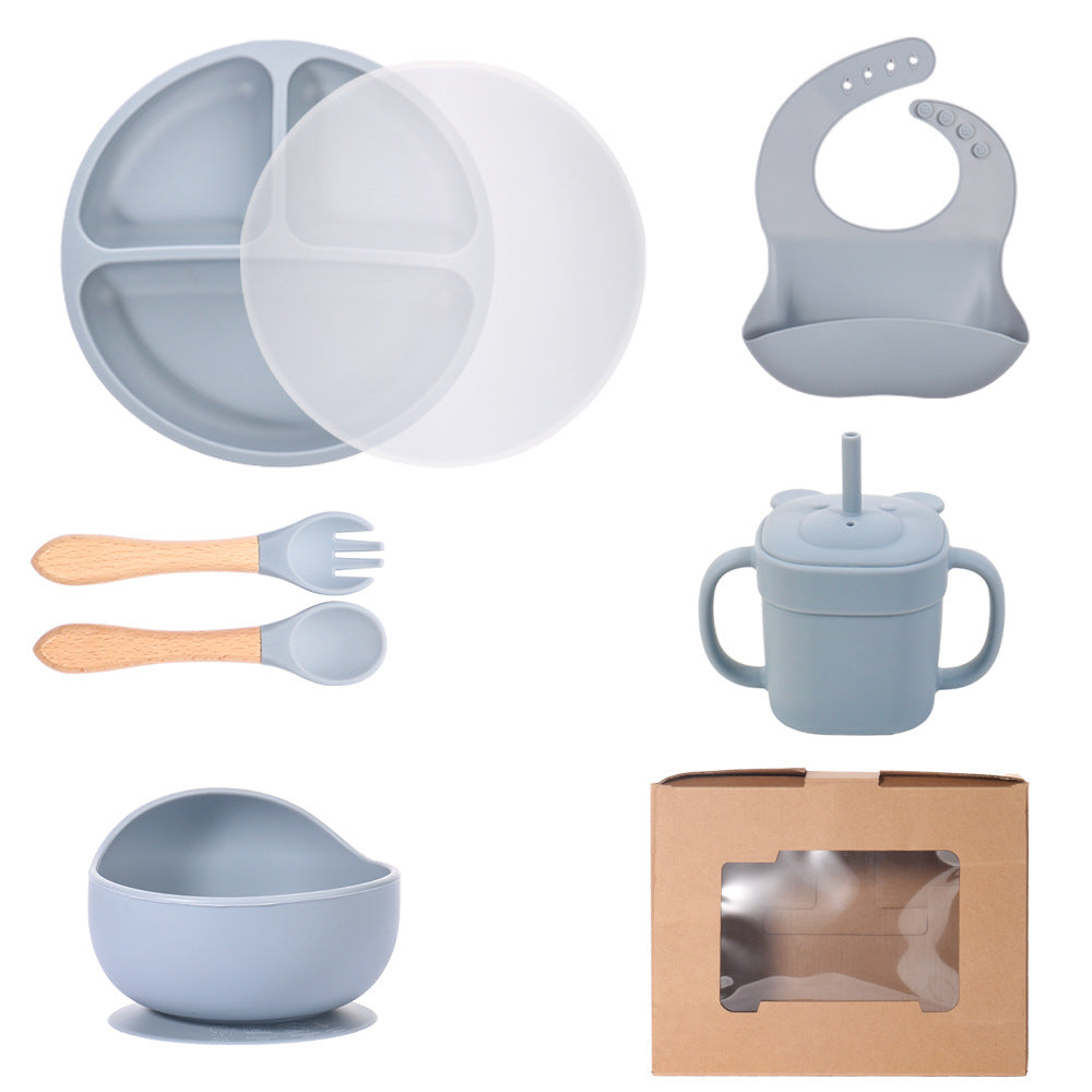 Children's silicone straw cup Baby bear baby drinking milk drinking cup Double handle anti-drop silicone feeding tableware