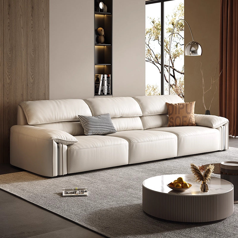 Italian normcore genuine leather sofa modern for home living room black straight row three seatsaccessible luxury first layer cowhide art sofa