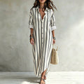 Exportplus sizelazy style shirt skirtcontrast colorvertical stripesrollablelong sleevesloose flesh-coveringlongbeach sun protection
