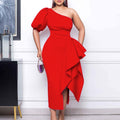 D327export women's clothing  new independent station oblique collar slit ruffles dress sexy european and american dress