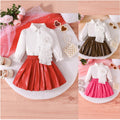 cross-border exclusive: new autumn collection - girls' long-sleeved blouse with floral design + pu leather skirt - hot-selling bestseller