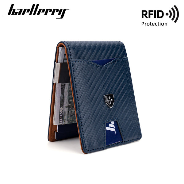 Men's card bag, business two-fold RFID anti-magnetic carbon fiber pattern wallet, card holder wallet, dollar bag, coin change bag.