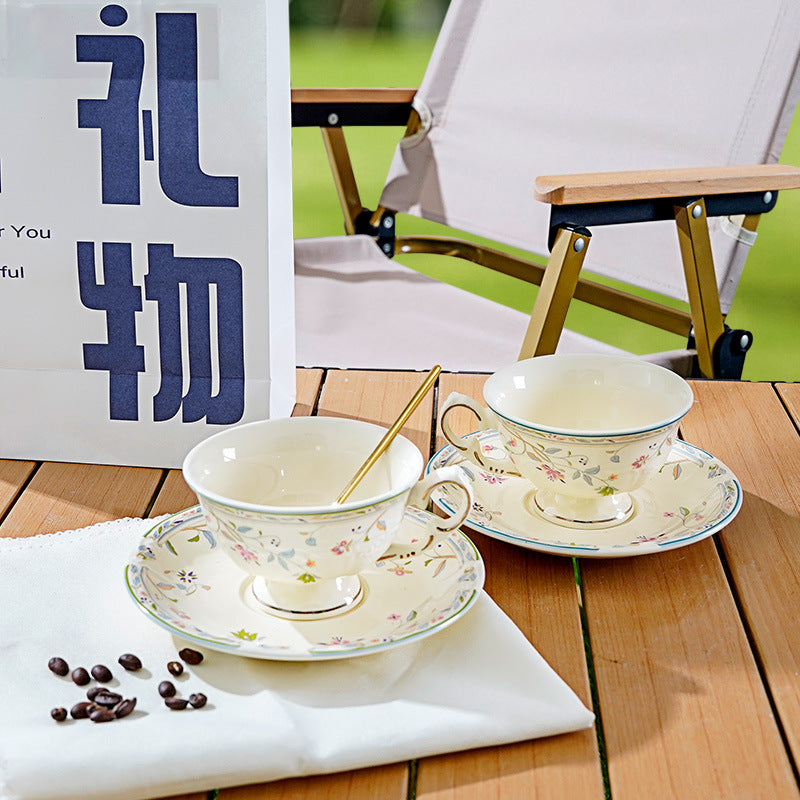 Vintage elegant court style ceramic coffee milk cup and saucer set - fresh, delicate afternoon tea, office drinking cup