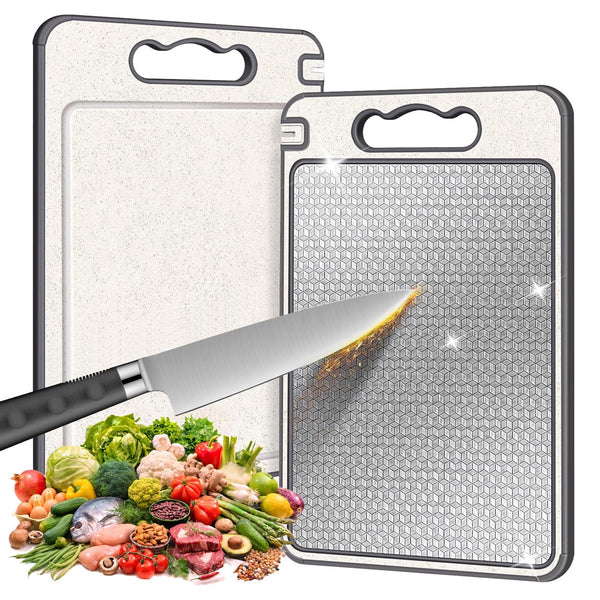 Cross-border explosion food-grade wheat straw PP stainless steel cutting board cutting board, mildew-proof and bacteriostatic plastic double-sided cutting board