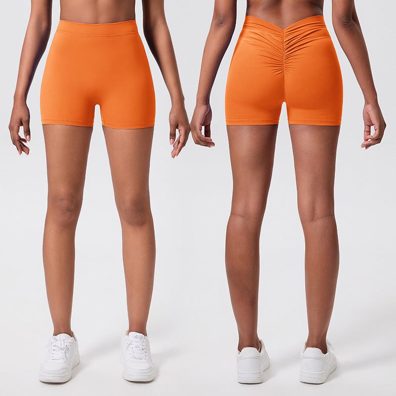 Fashion cross-border high waistslimming look yoga shorts elastic tight running loose pants tummy control cycling pants fitness shorts