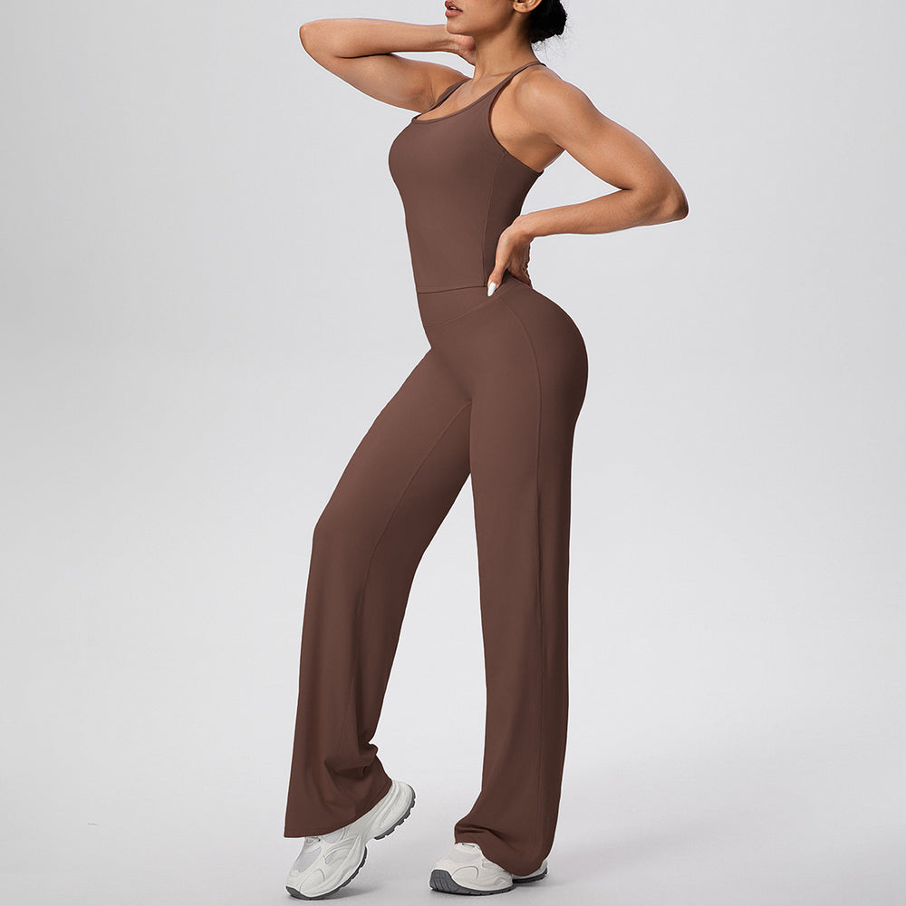 fashionpure color tight high elastic long racerback sports suit running fitness yoga clothes two-piece set