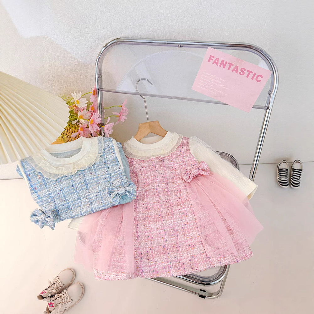 Girls' sweet & cute stylish long-sleeve dress -  new korean style faux two-piece princess dress for toddlers and young children