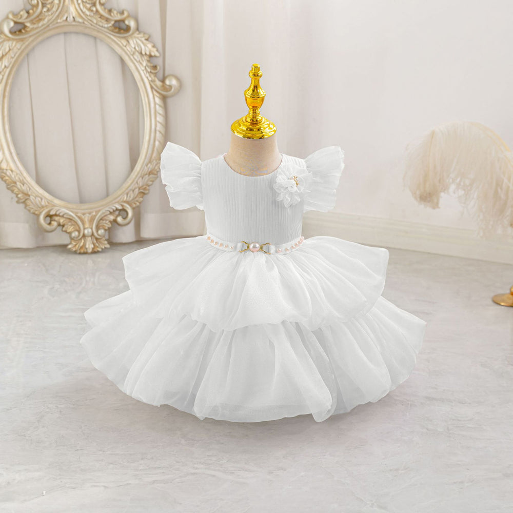 Ready-to-ship children's formal dress - airplane sleeves, beaded, puffy princess dress for baby girls, flower girl dress