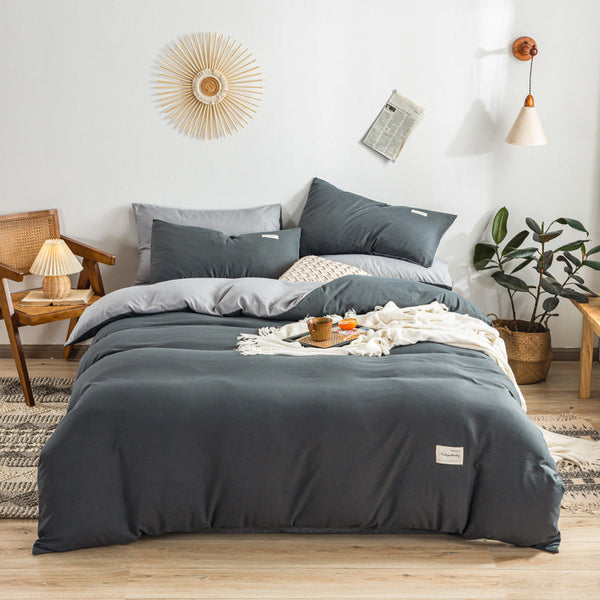 Solid color polished printing four-piece set, bed sheet type, bed hat type, double-spell three-piece set, household dormitory Nantong bedding