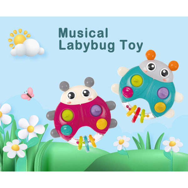 Cross-border export  cartoon sound and light beetle hand rattle baby press music baby finger fine toy