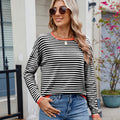 Fashion cross-border export women's clothing new arrivalcontrast color trim stripessweaterlooseeasiest for matchlong sleevesknittingpullovertops