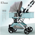 Newborn baby sleeping blue reversible, sit or lie down, high view baby stroller, foldable shock absorber stroller, two-way baby stroller