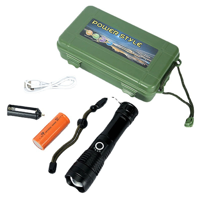 Customized XHP50 strong light flashlight USB rechargeable aluminum alloy flashlight, outdoor telescopic zoom waterproof flashlight