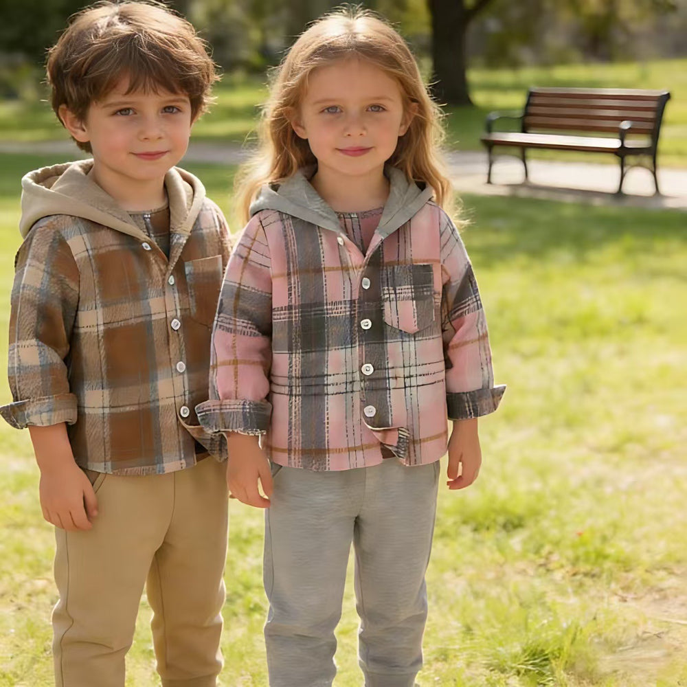 children's clothing spring & fallnew arrivalplaid hoodie boys and girlslong sleeves lapel lining suit boys plaidshirt