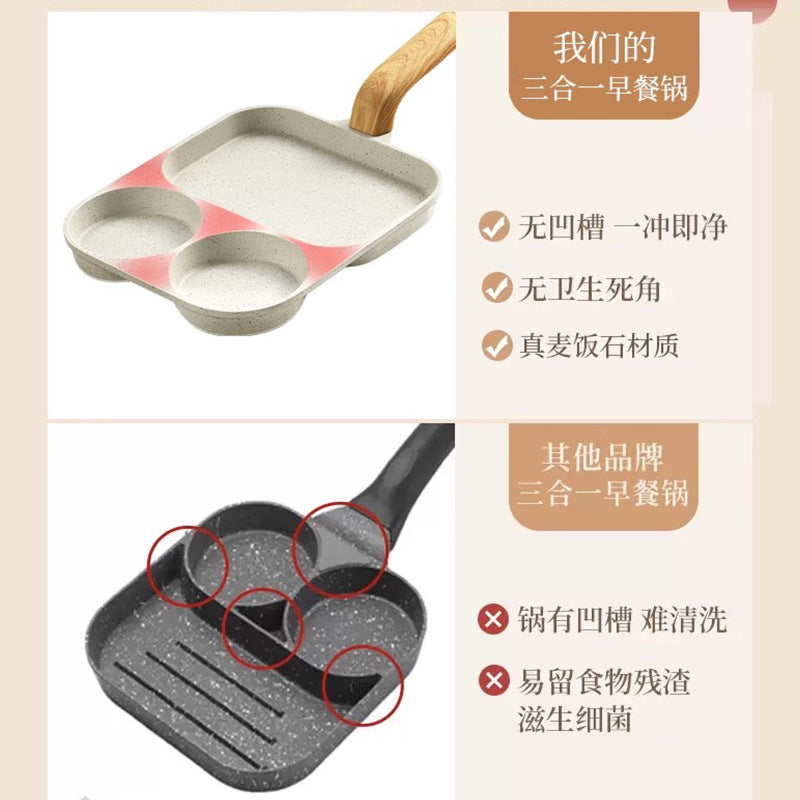 Three-in-one breakfast pot, flats frying pan, non-stick pan, egg burger pan, for home pancake omelette handy gadget steak frying pan