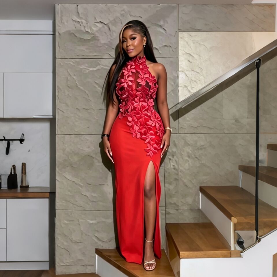 stereo flower cut outbacklesshalter bandage dress party vacation bandage dress dress evening dress