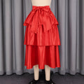 new satin cinched waist slimming cake skirt - high waist versatile bow party everyday midi skirt