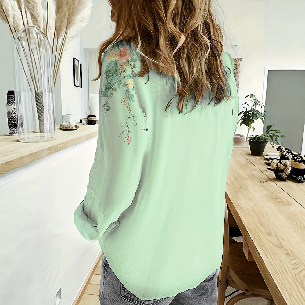wholesale women's long-sleeved shirts, trendy all-season shirts with popular cross-border print designs, dropshipping available