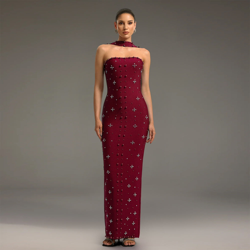 C7625 cross-border   fashion women's elegant rhinestone bodycon bandeau dress
