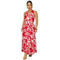 C7790 cross-border  new women's summer halter v-neck printed maxi dress - vacation style, commute-friendly, casual dress