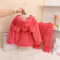Strawberry bear baby girl flannel pajamas, boy's zip-up warm coral fleece sleepwear plush set for winter