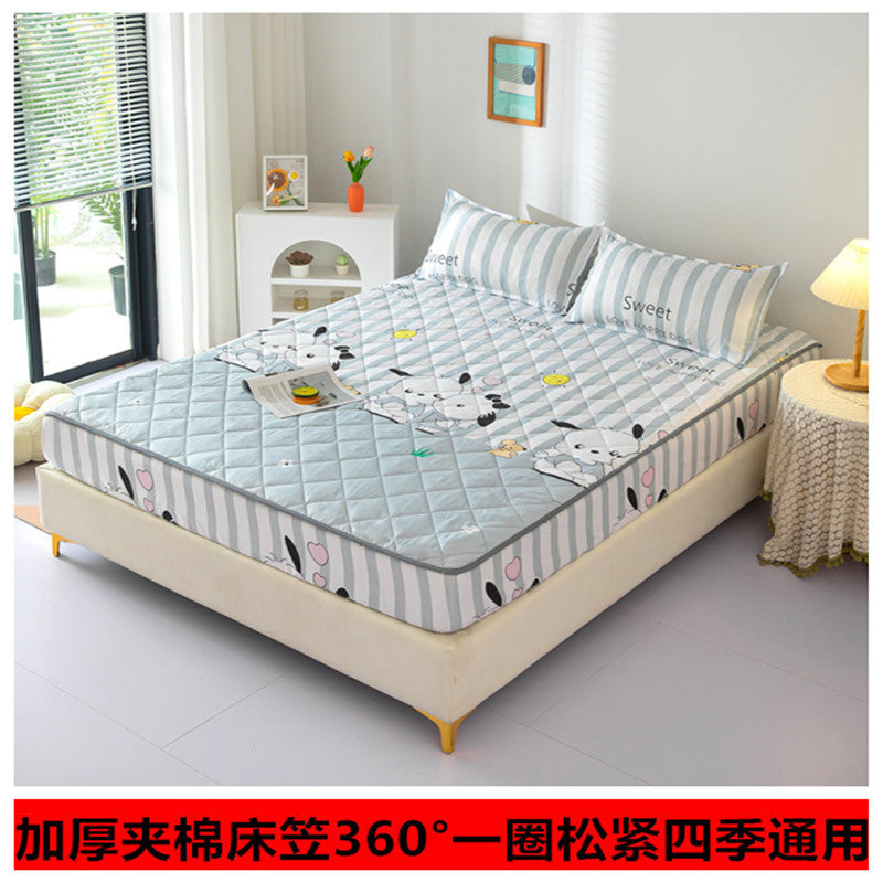 New arrival high weight brushed quilted bed sheet pure color washed cotton mattress protector cotton thickened bed cover bed cover