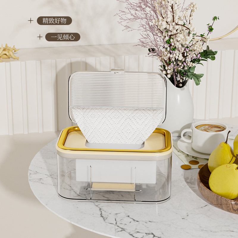 Light luxury paper towel box, living room transparent cream color, no punching, bathroom wall-mounted roll paper, waterproof and dustproof storage