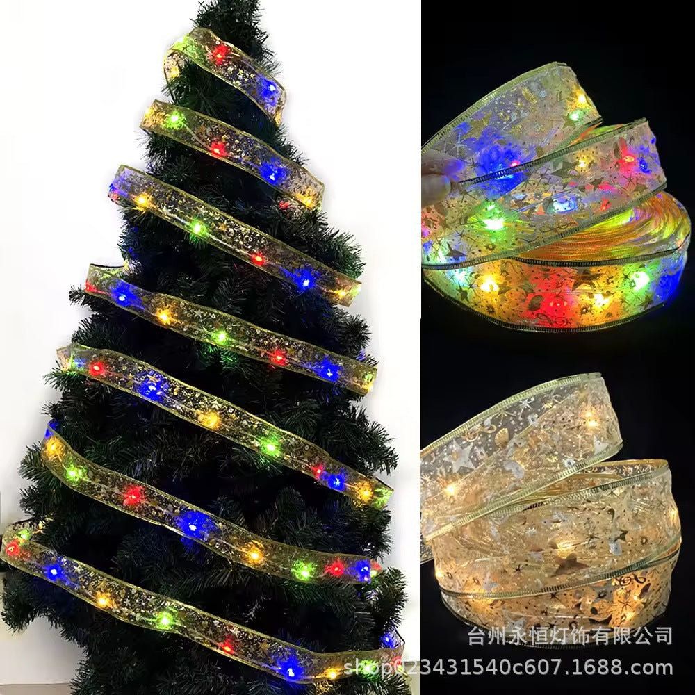 Cross-border new led Christmas ribbon small lights Christmas tree decoration bronzing ribbon light string Holiday decoration flash lights