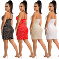 X5650 cross-border  fashion new product hot diamond mesh see-through sexy suspender sleeveless midi dress women