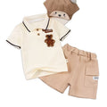new boys' summer outfit: bear embroidered set - baby polo shirt & cargo shorts two-piece wholesale