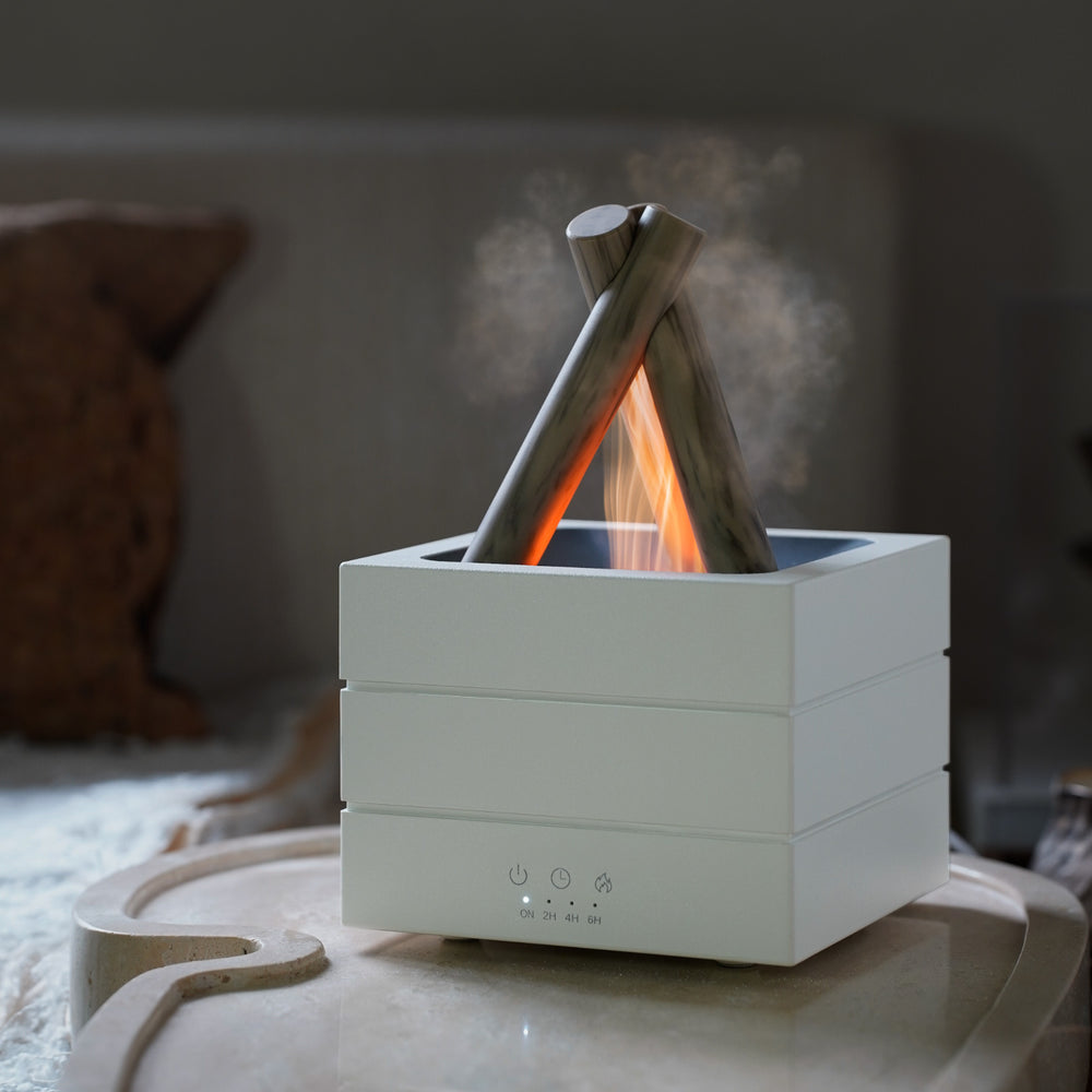 Custom amazon campfire aroma diffuser - desktop fireplace design - creative gift for her - pink, rainbow flame, wood grain humidifier