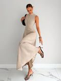 european and american cross-border new sleeveless french cinched waist maxi dress for women