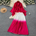 Miya pleated butterfly sleeve gradient tie back shawl short outweartops+gradient pleated skirt two-piece set