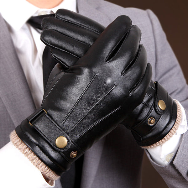 Winter sheepskin thermal gloves Korean high-end men's velvet windproof driving leather gloves gift box