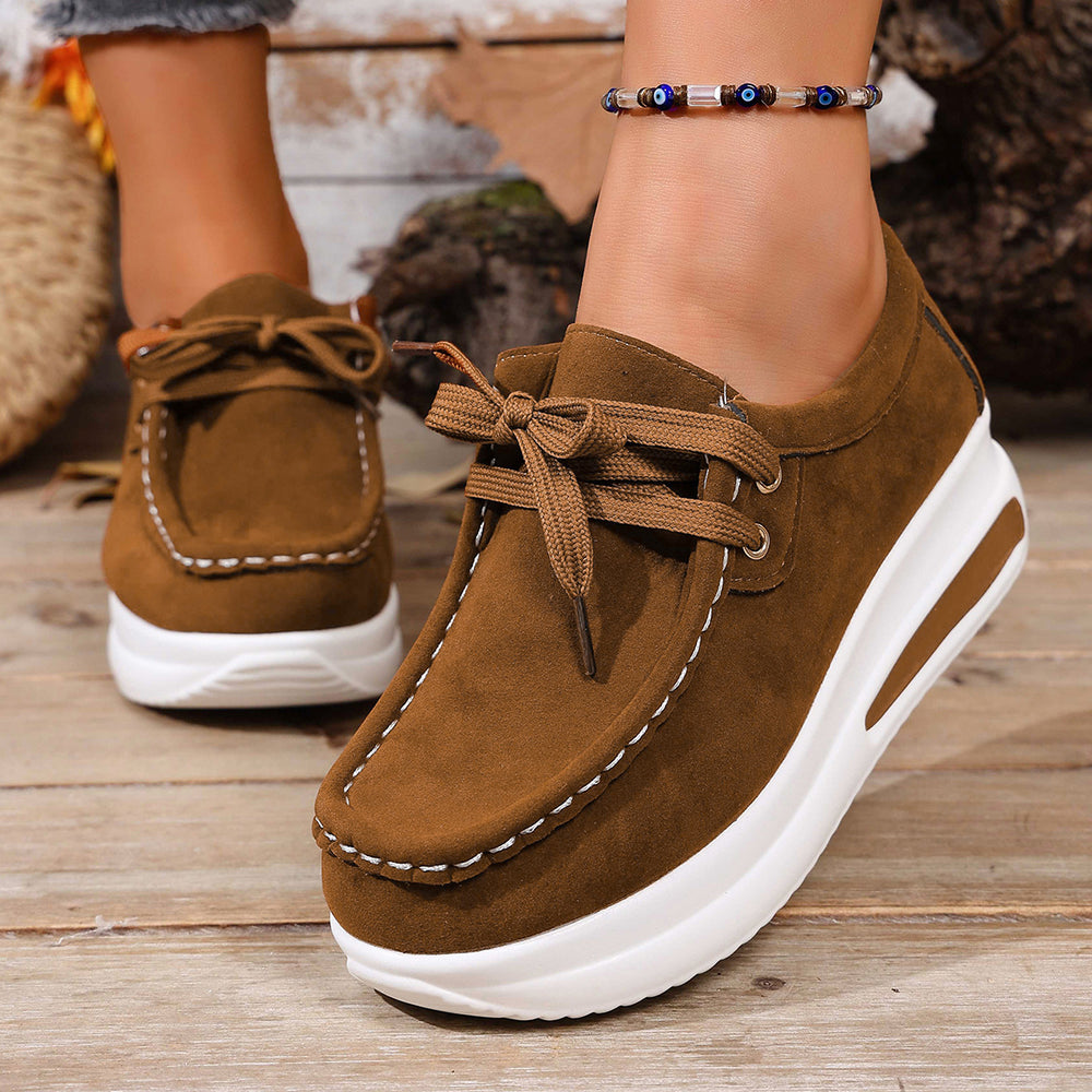 foreign trade plus size independent station spring & fallnew arrivalfashionthick sole loafers front tie back wedge heel casualflats women