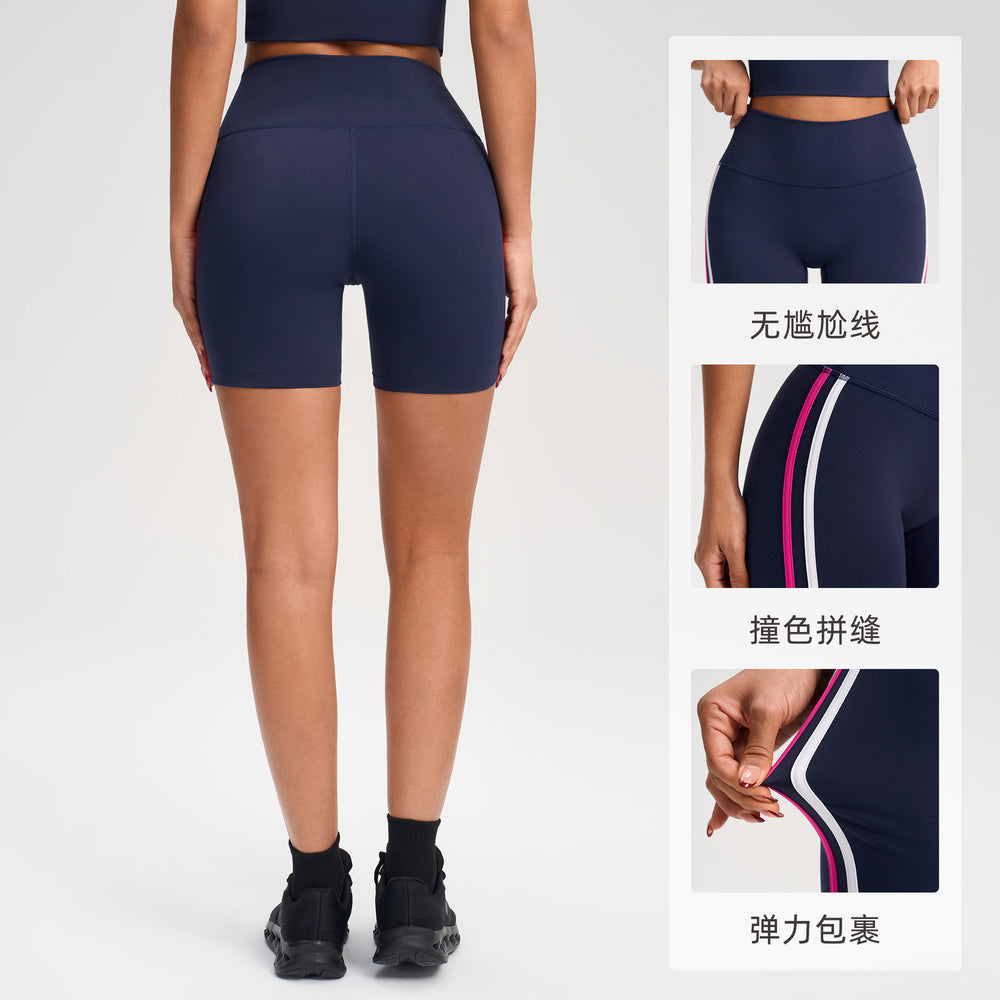 High-waisted, figure-hugging peach cutout shorts with color blocking and seamless design - perfect for running, fitness, and yoga (yg-1002)