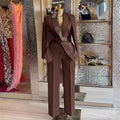 European and american cross-border women's fashion  spring new arrival: elegant solid color tie-waist blazer and high-waisted pants set