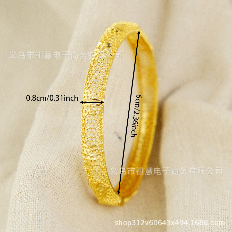 Wholesale dubai women's luxury hollow flower bangle gold elegant middle eastern bridal wedding bracelet party gift