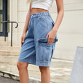 Wish summer european and american style women's clothing cross-border e-commerce  new elastic waist denim cargo shorts trendy