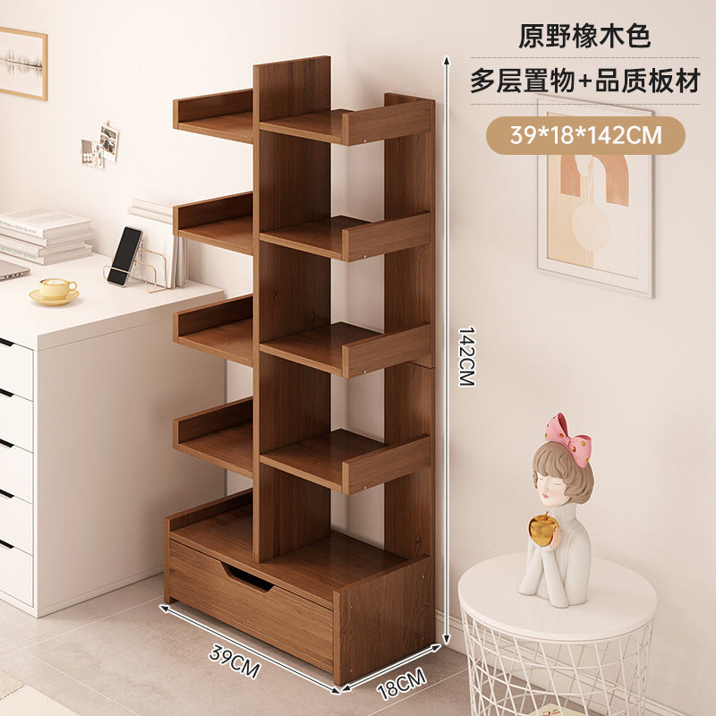 Simple small bookshelf, floor-to-ceiling shelf, integrated wall storage rack, living room office display rack, table side storage narrow cabinet