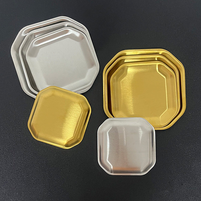 304 korean stainless steel plate golden dessert plate bone spitting square snack plate creative cold dish plate kimchi plate