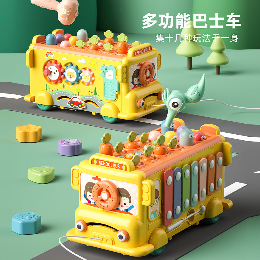 Multifunctional early education toy set for toddlers: includes piano, hand drum, bead maze, pull-along story car, and educational toys