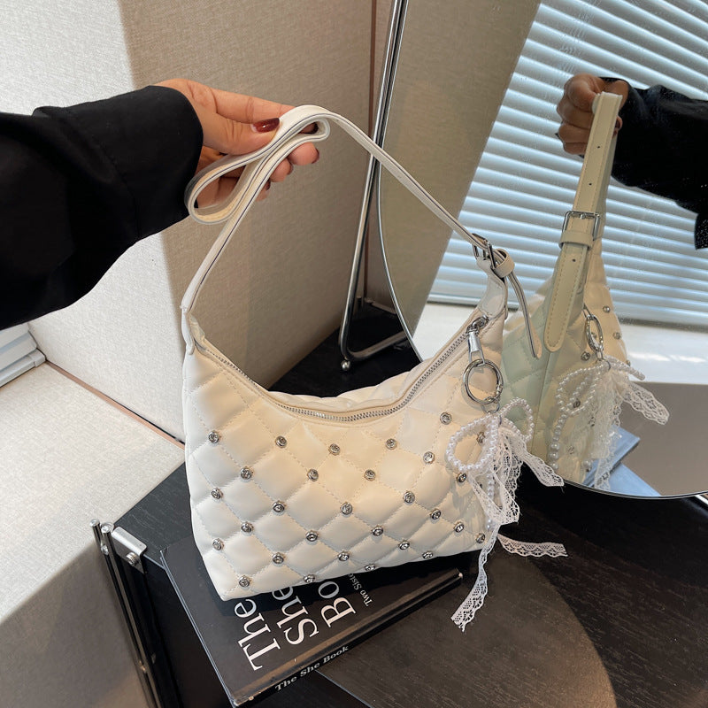 Retro diamond small fragrant chain shoulder messenger bag bags with diamonds, high-grade texture fashionable foreign commuter women's bags