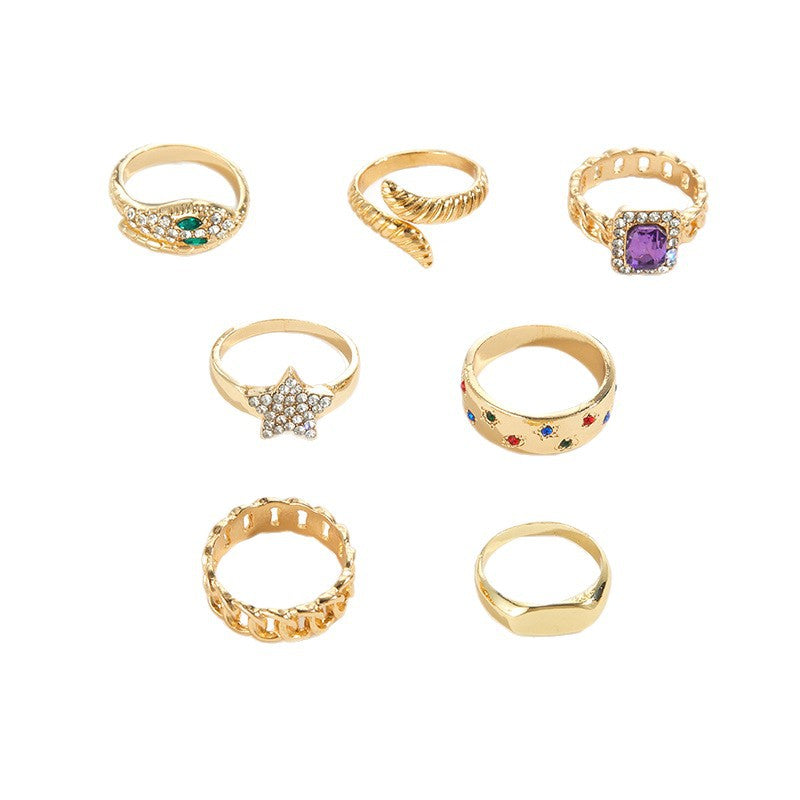 Wholesale alloy rings: cross-border, niche design, high-end jewelry for women - star layering, statement open ring set