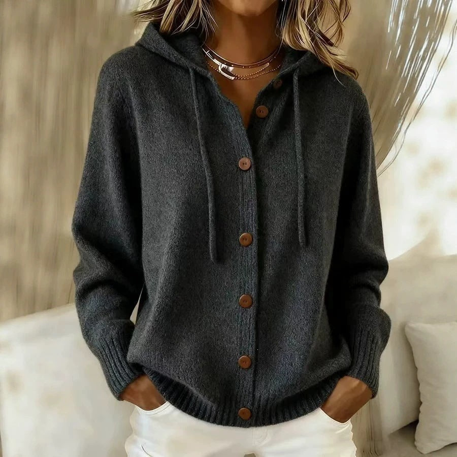 european and american button-down knit hoodie cardigan - new autumn/winter collection - solid color casual fashion women's outerwear
