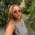 European and american women's clothing  summer new sweet and fresh plaid round neck cinched waist shirt and high-waisted midi skirt two-piece set