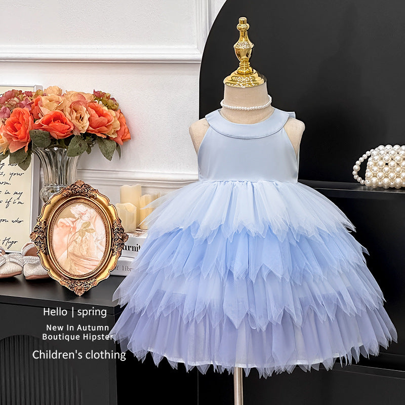 Girls' dress  summer new arrival: ethereal french gradient feather gauze princess dress