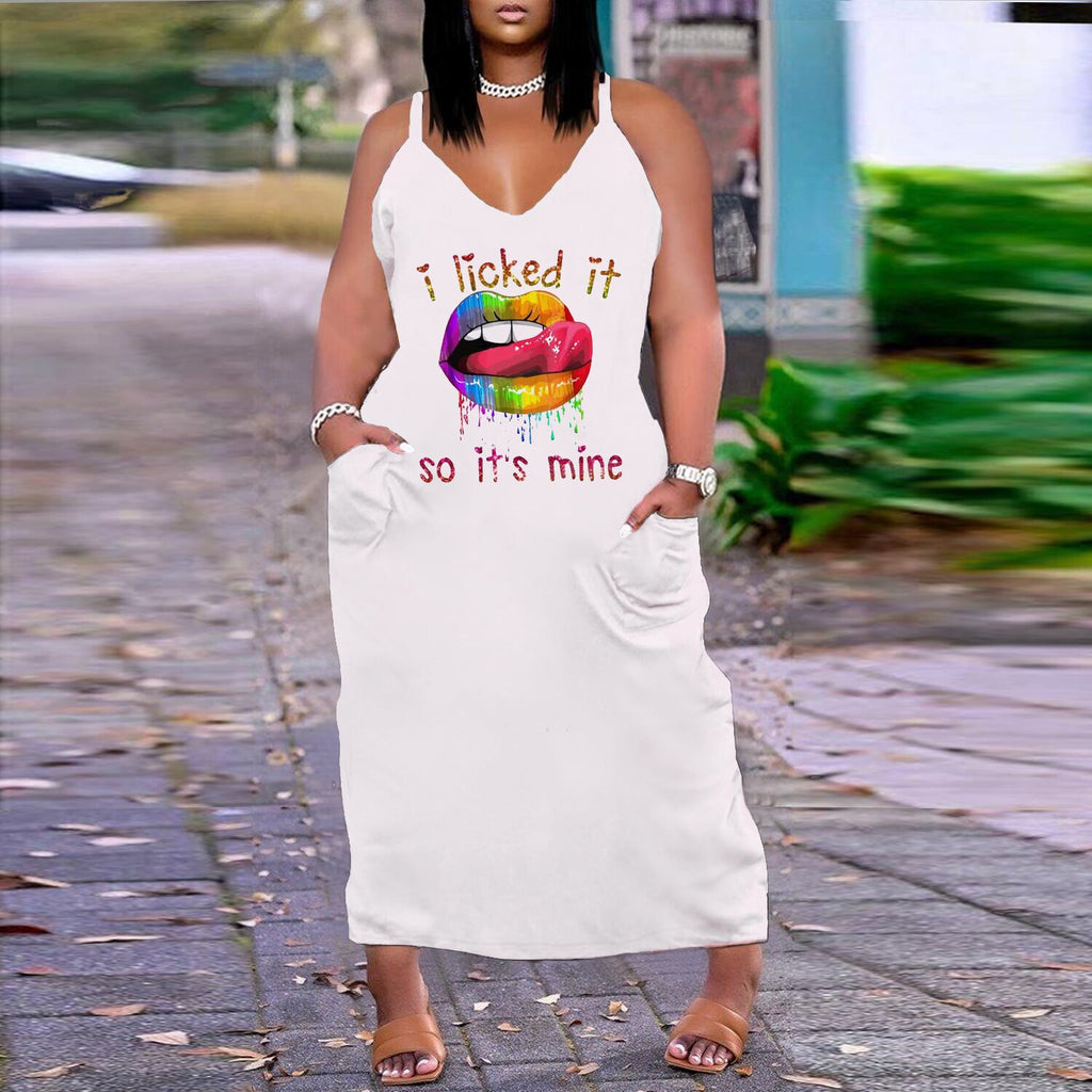 SK2411 European and American sexy suspender loose print large size dress