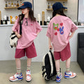 Girls' summer lightweight outfit set - trendy & stylish streetwear-inspired activewear for big kids (ages 8-9)