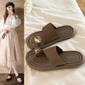 Frenchclassy sense slippers cover toe women's outwearfashionsummer round toe k-styleplaidflats beach sandals women's slippers